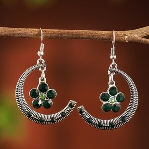 *TENYSI* Silver x Green Moon Flower Fashion Earrings